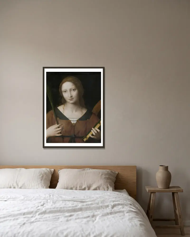 Die heilige Katharina von Alexandria von Bernardino Luini gerahmt an einer Wand