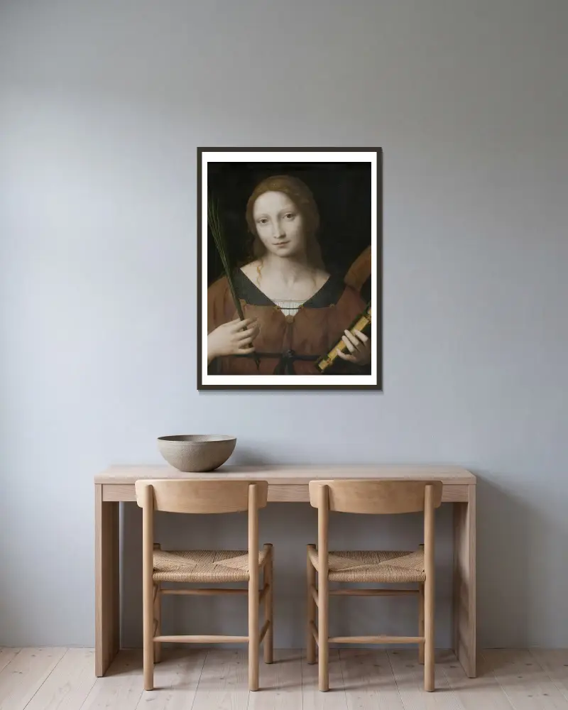 Die heilige Katharina von Alexandria von Bernardino Luini gerahmt an einer Wand