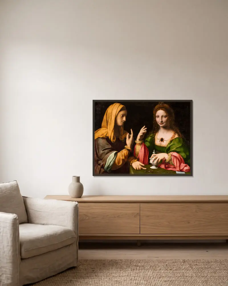 Magdalenas omvändelse av Bernardino Luini inramad på en vägg