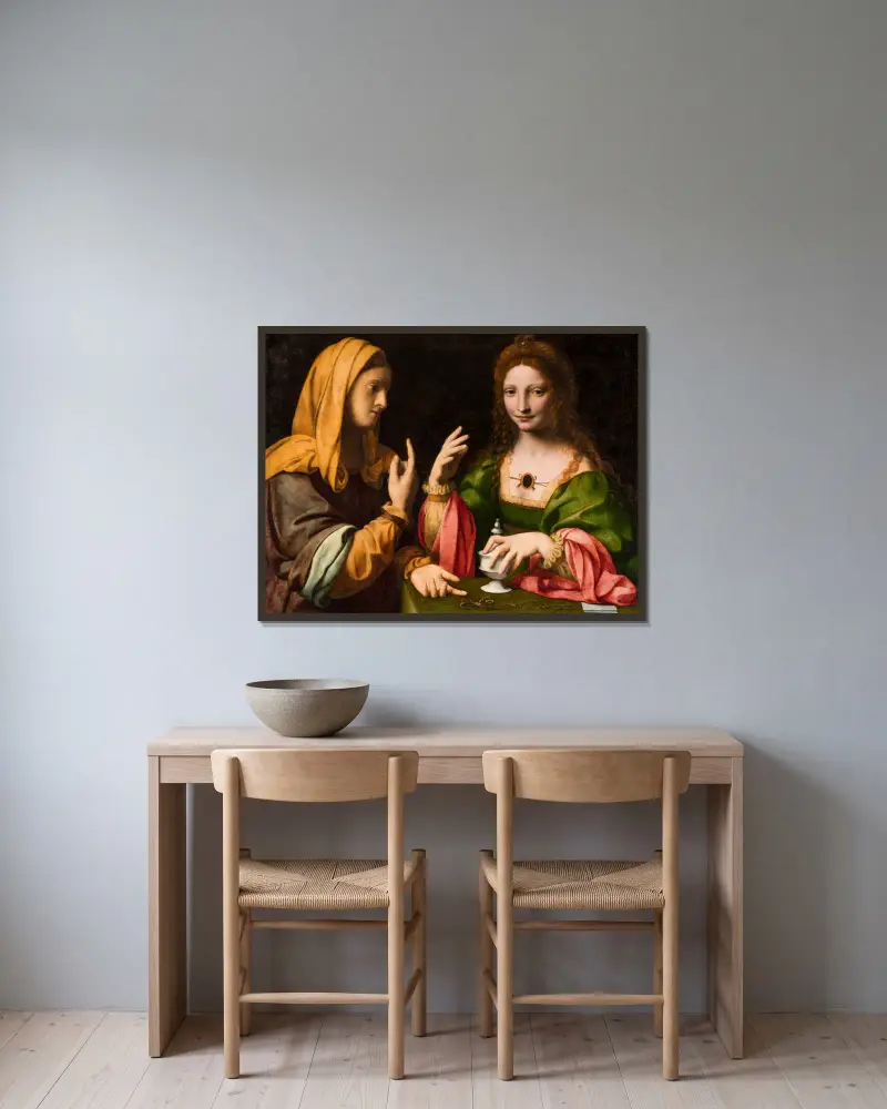 Magdalenas omvändelse av Bernardino Luini inramad på en vägg