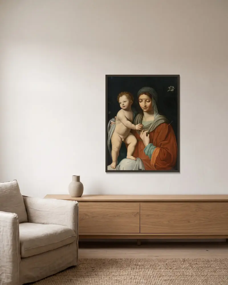 Virgin And Child av After Bernardino Luini inramad på en vägg