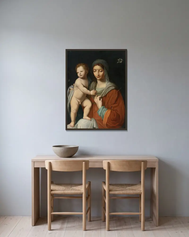 Virgin And Child av After Bernardino Luini inramad på en vägg