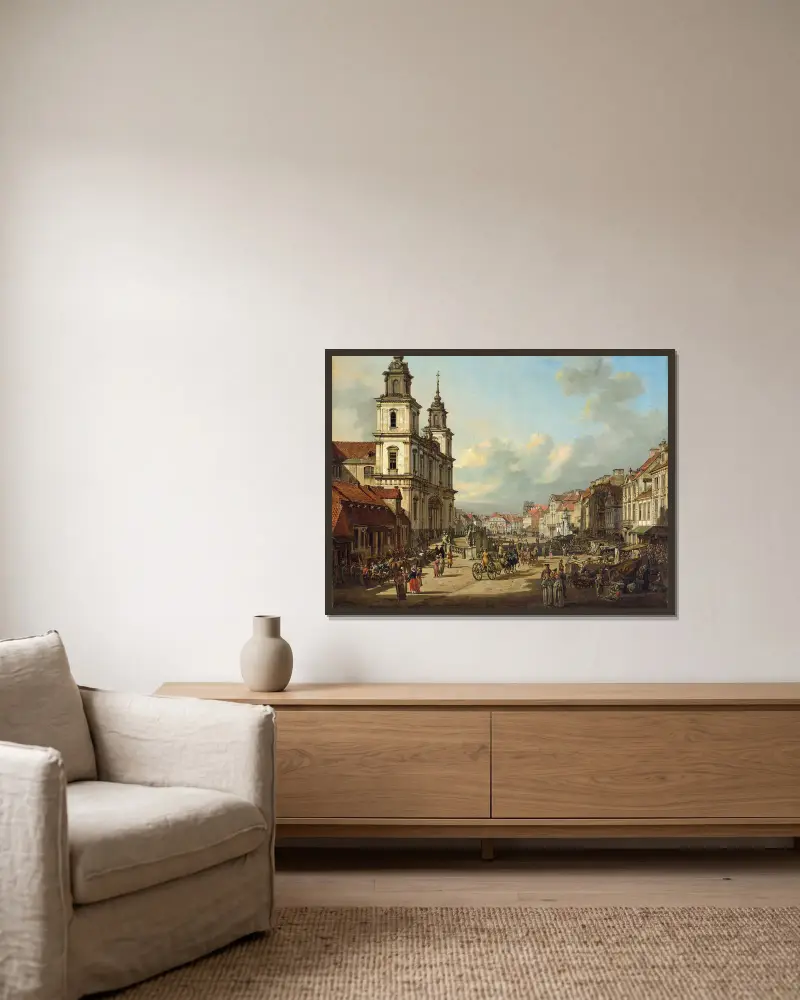 Kirche des Heiligen Kreuzes in Warschau von Bernardo Bellotto gerahmt an einer Wand