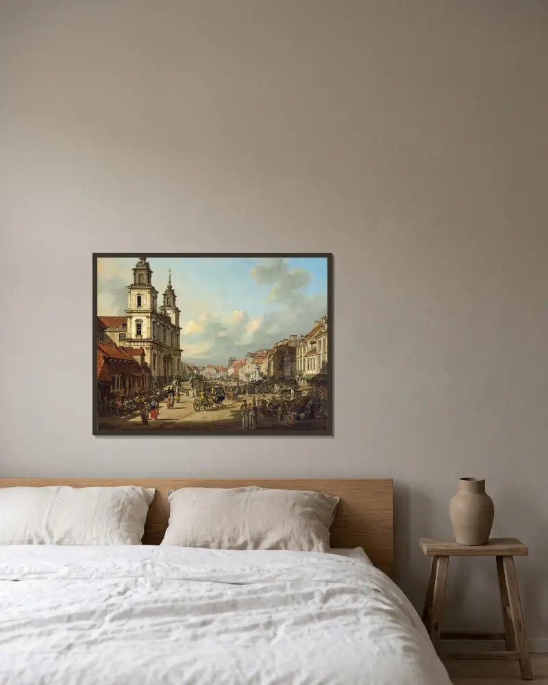 Kirche des Heiligen Kreuzes in Warschau von Bernardo Bellotto gerahmt an einer Wand