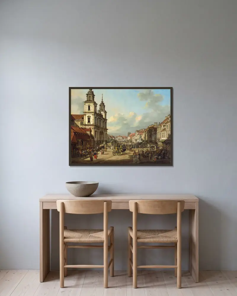 Kirche des Heiligen Kreuzes in Warschau von Bernardo Bellotto gerahmt an einer Wand