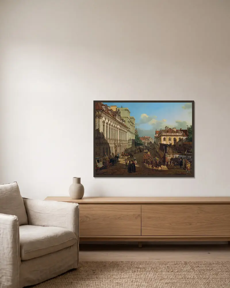 Miodowagatan i Warszawa av Bernardo Bellotto inramad på en vägg