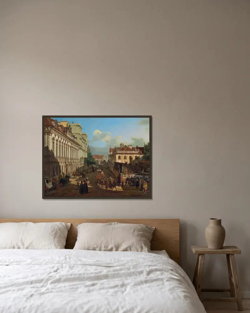Miodowagatan i Warszawa av Bernardo Bellotto inramad på en vägg
