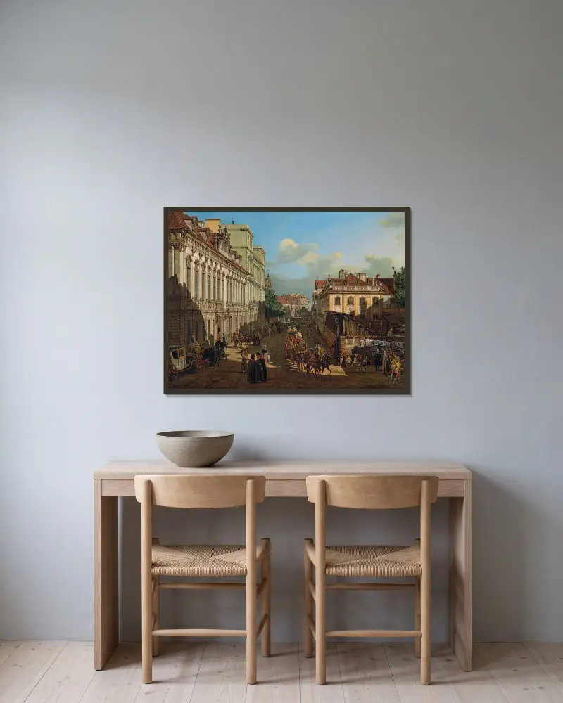 Miodowagatan i Warszawa av Bernardo Bellotto inramad på en vägg