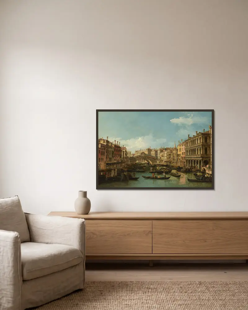 Venedig, Canal Grande med Rialtobron sedd från söder av Bernardo Bellotto inramad på en vägg
