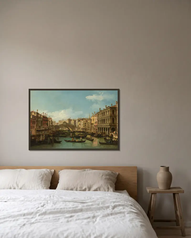 Venedig, Canal Grande med Rialtobron sedd från söder av Bernardo Bellotto inramad på en vägg