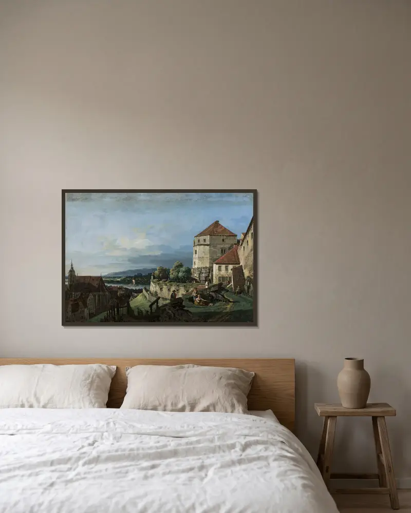 Blick auf Pirna in Sachsen von Bernardo Bellotto gerahmt an einer Wand