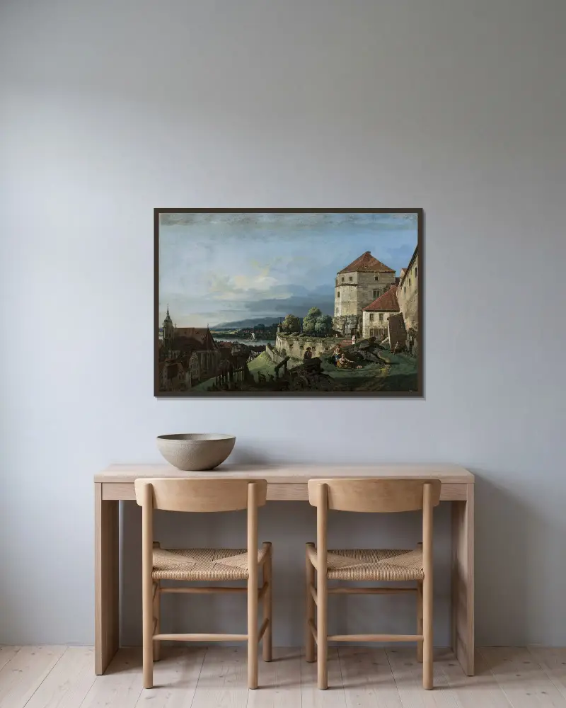 Blick auf Pirna in Sachsen von Bernardo Bellotto gerahmt an einer Wand