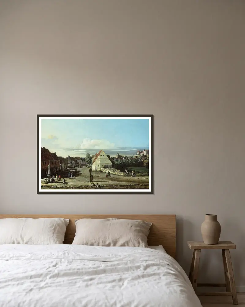 Vy över Pirna med fästningen Sonnenstein av Bernardo Bellotto inramad på en vägg