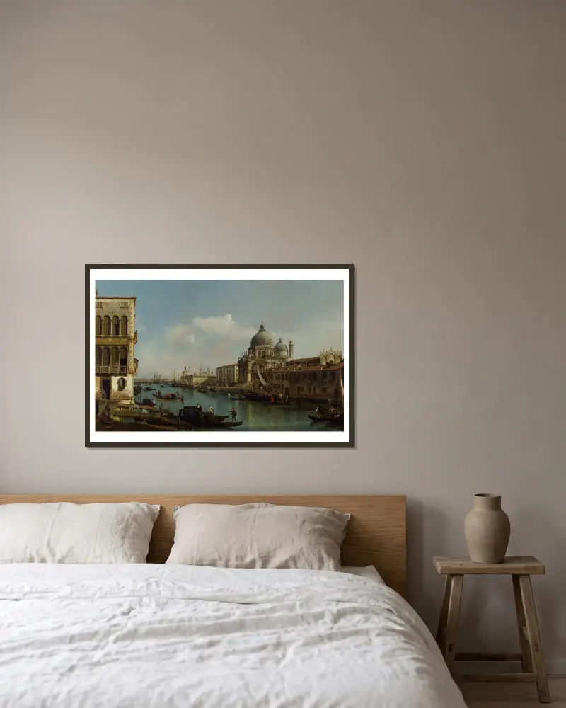 Vy över Canal Grande; Santa Maria della Salute och Dogana från Campo Santa Maria Zobenigo av Bernardo Bellotto inramad på en vägg