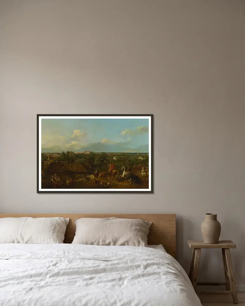 Vy över Ujazdów och Łazienki av Bernardo Bellotto inramad på en vägg