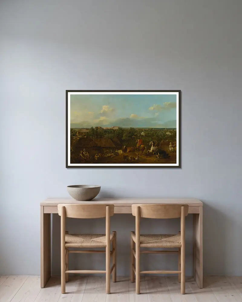 Vy över Ujazdów och Łazienki av Bernardo Bellotto inramad på en vägg