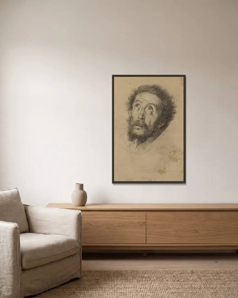 Hlava svatého Františka, Bernardo Strozzi v rámu na stěně
