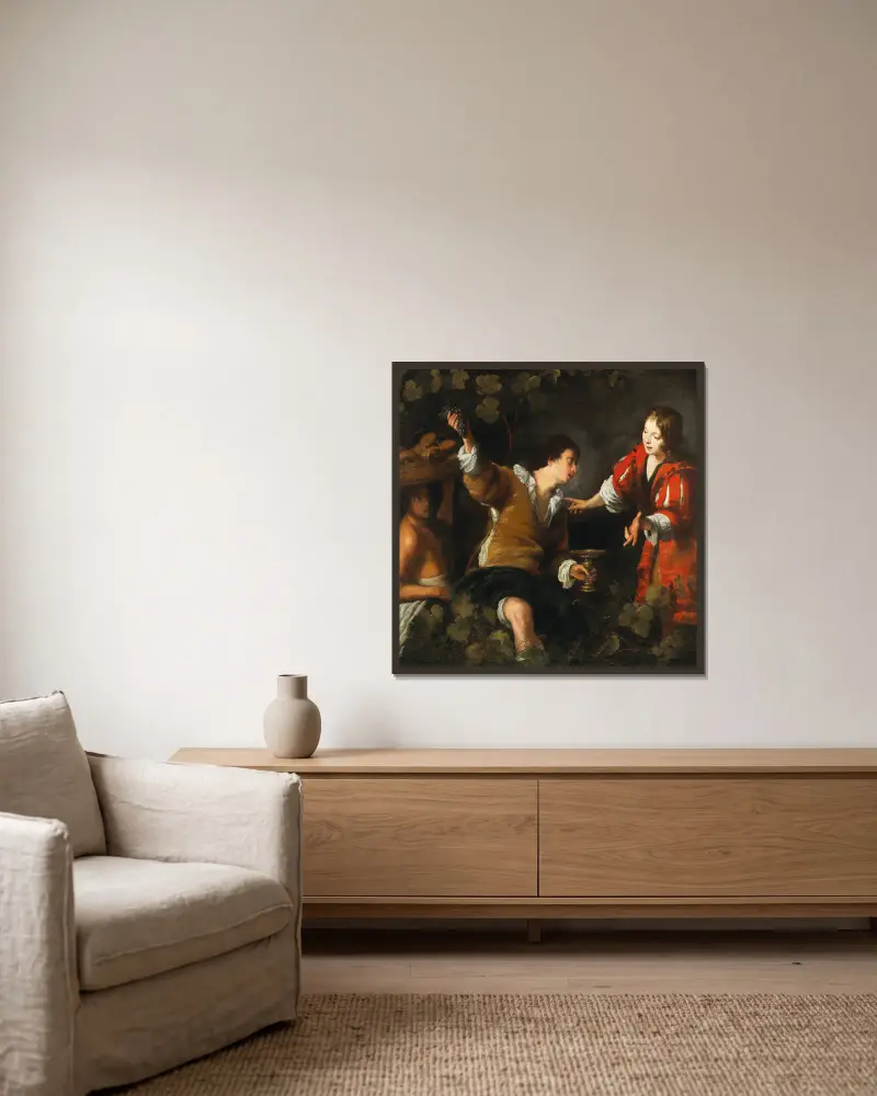 Joseph interpreting dreams av Bernardo Strozzi inramad på en vägg
