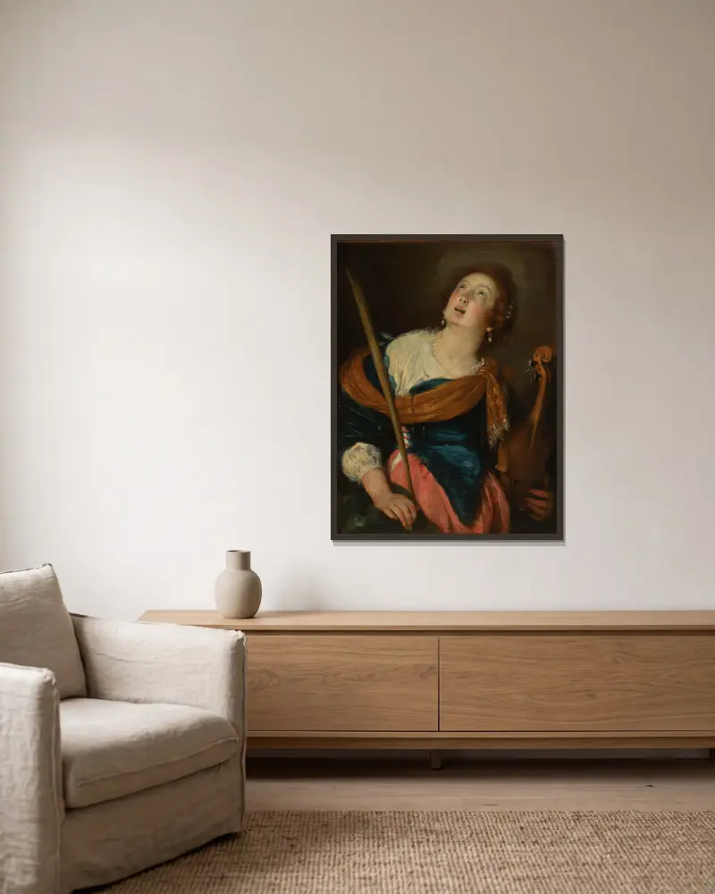 Saint Cecilia av Bernardo Strozzi inramad på en vägg