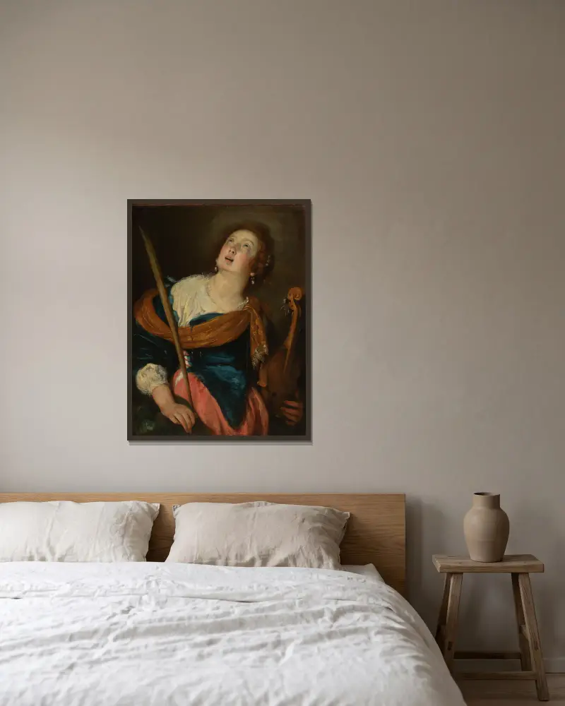 Saint Cecilia av Bernardo Strozzi inramad på en vägg