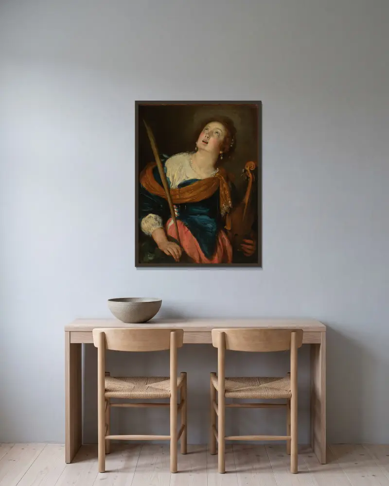 Saint Cecilia av Bernardo Strozzi inramad på en vägg