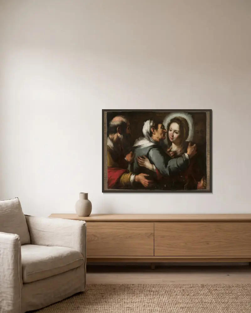Visitation av Bernardo Strozzi inramad på en vägg