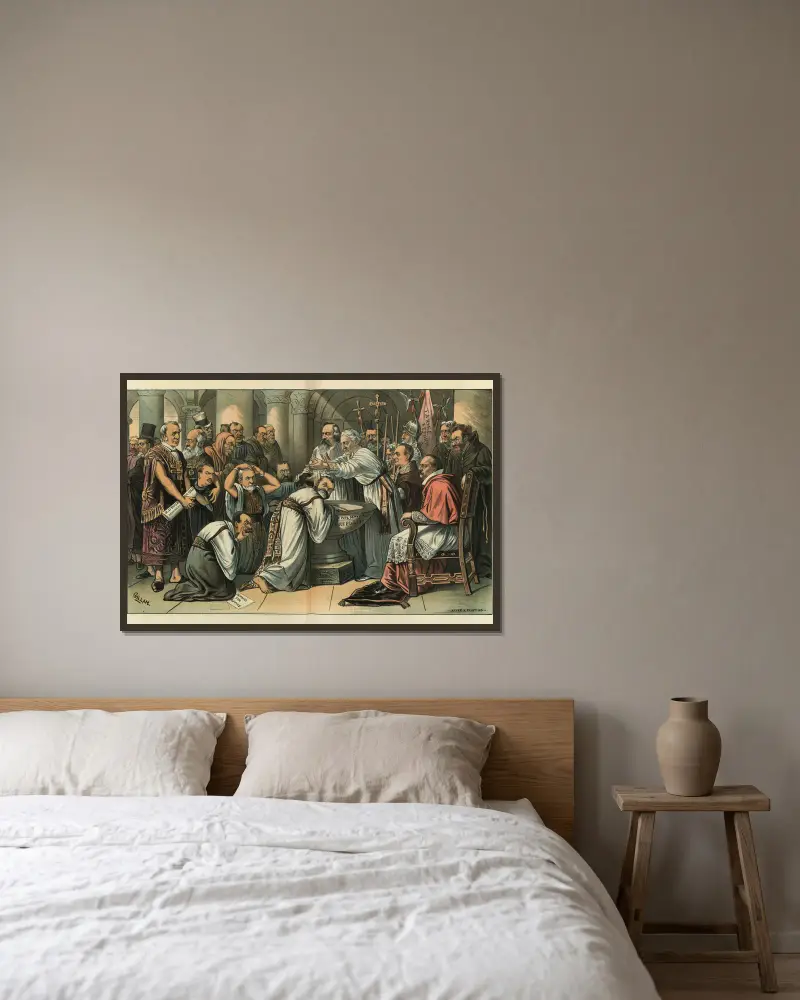 Zwangstaufe von Bernhard Gillam gerahmt an einer Wand