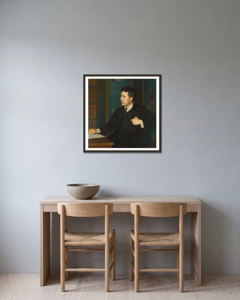 Kronprins Gustav Adolf av Bernhard Österman inramad på en vägg