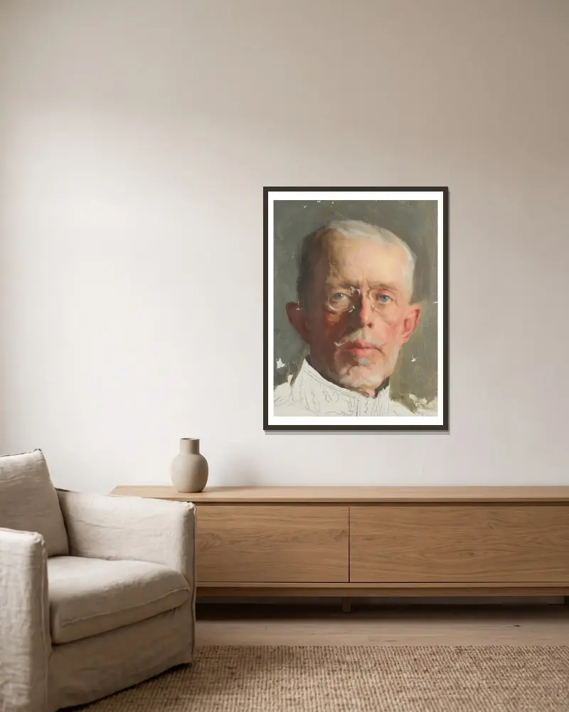 Gustav V av Bernhard Österman inramad på en vägg