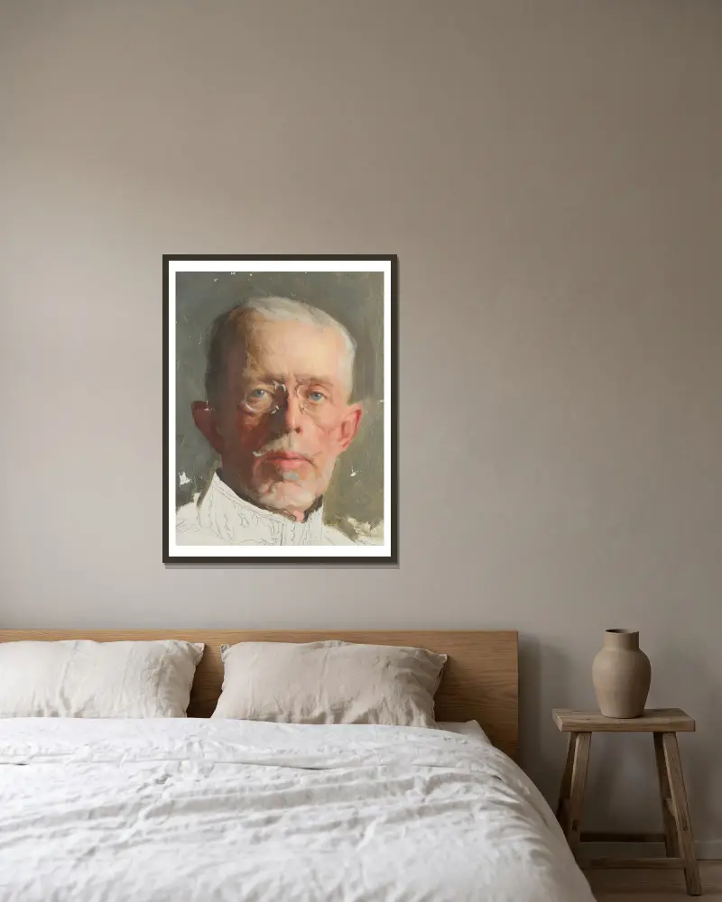 Gustav V av Bernhard Österman inramad på en vägg