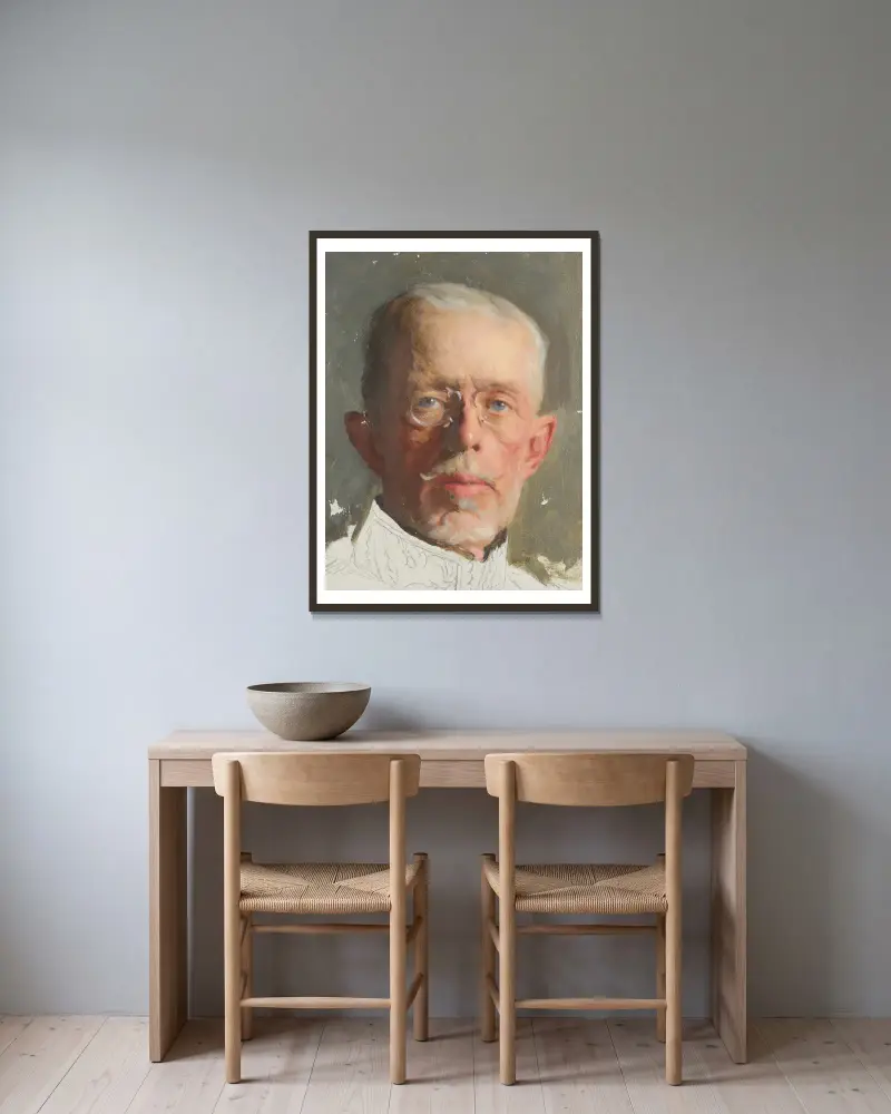 Gustav V av Bernhard Österman inramad på en vägg