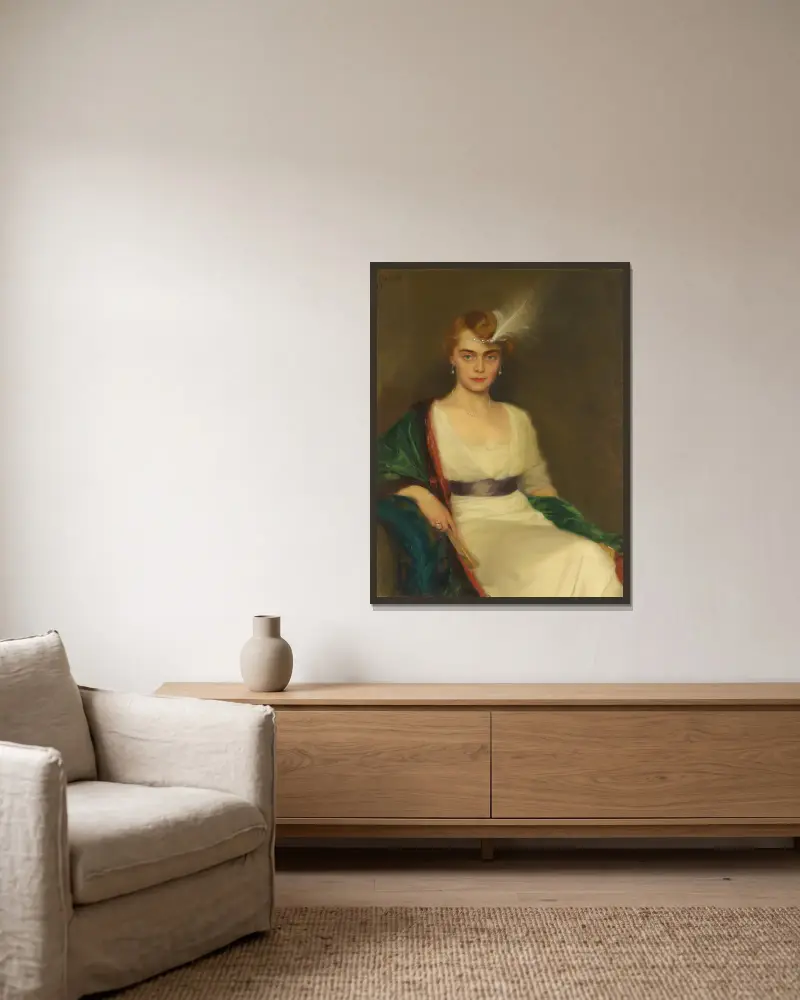 Porträtt av Hilda Österman, 1912 av Bernhard Österman inramad på en vägg