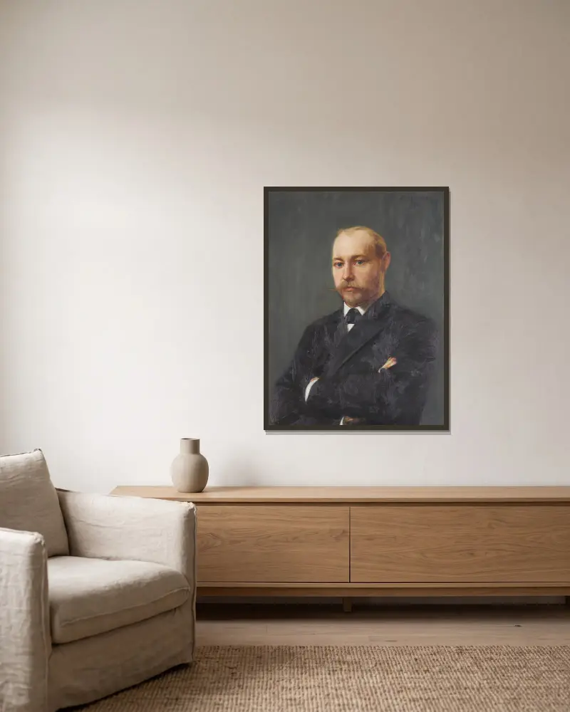 Porträt von John Jäderström (1861–1918) von Bernhard Österman gerahmt an einer Wand