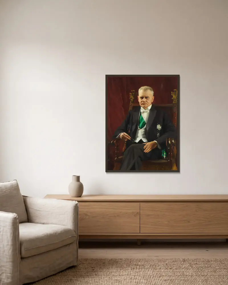Porträtt av landshövding Henning Elmquist av Bernhard Österman inramad på en vägg