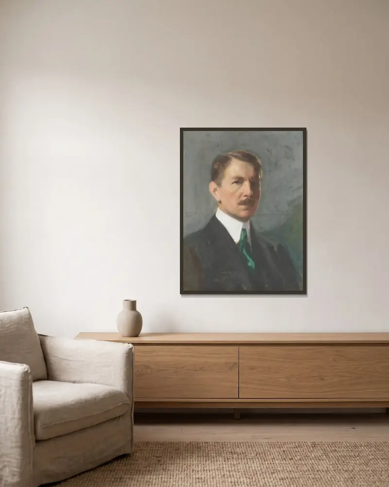 Självporträtt, 1899 av Bernhard Österman inramad på en vägg