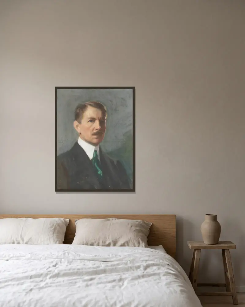 Självporträtt, 1899 av Bernhard Österman inramad på en vägg