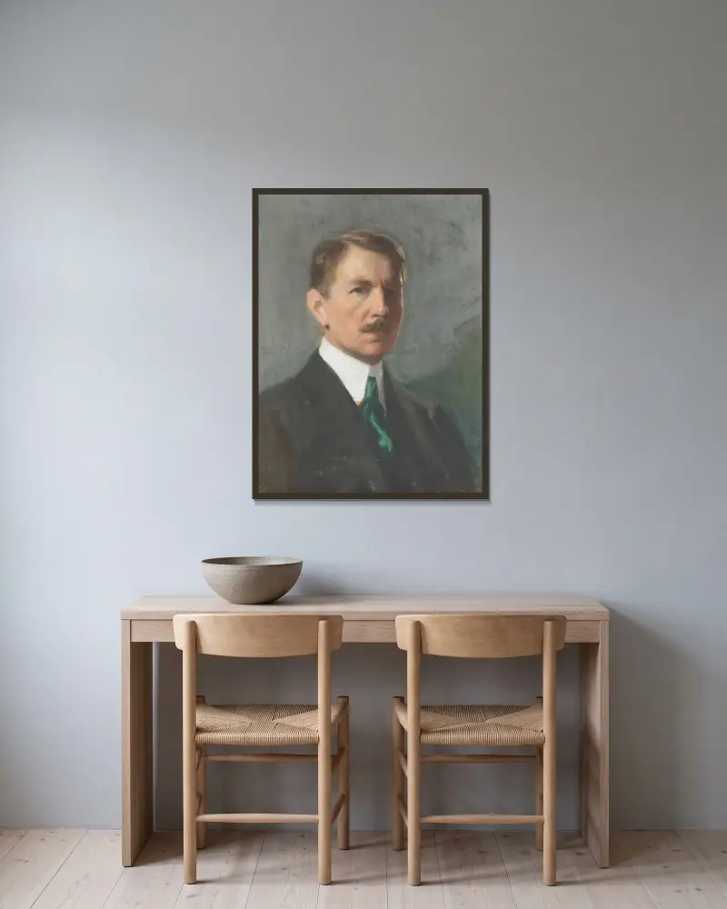 Självporträtt, 1899 av Bernhard Österman inramad på en vägg