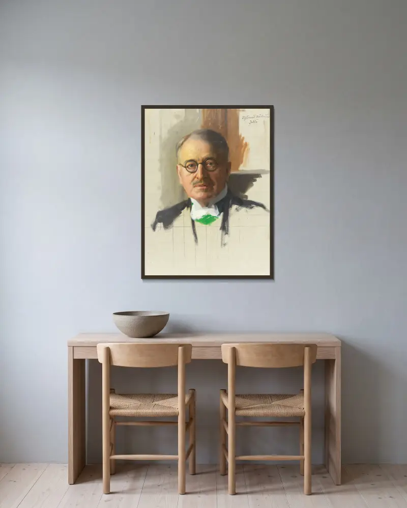 Skizze, Leutnant Artur Bäckström von Bernhard Österman gerahmt an einer Wand