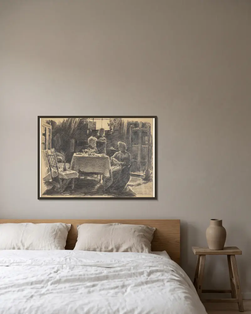 Eftermiddagste i kunstnerens atelier av Bertha Wegmann inramad på en vägg
