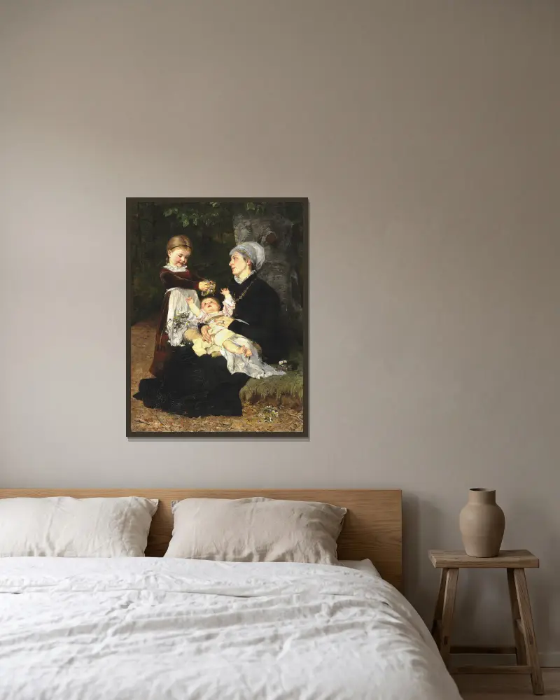 Besuch einer Amme von Bertha Wegmann gerahmt an einer Wand