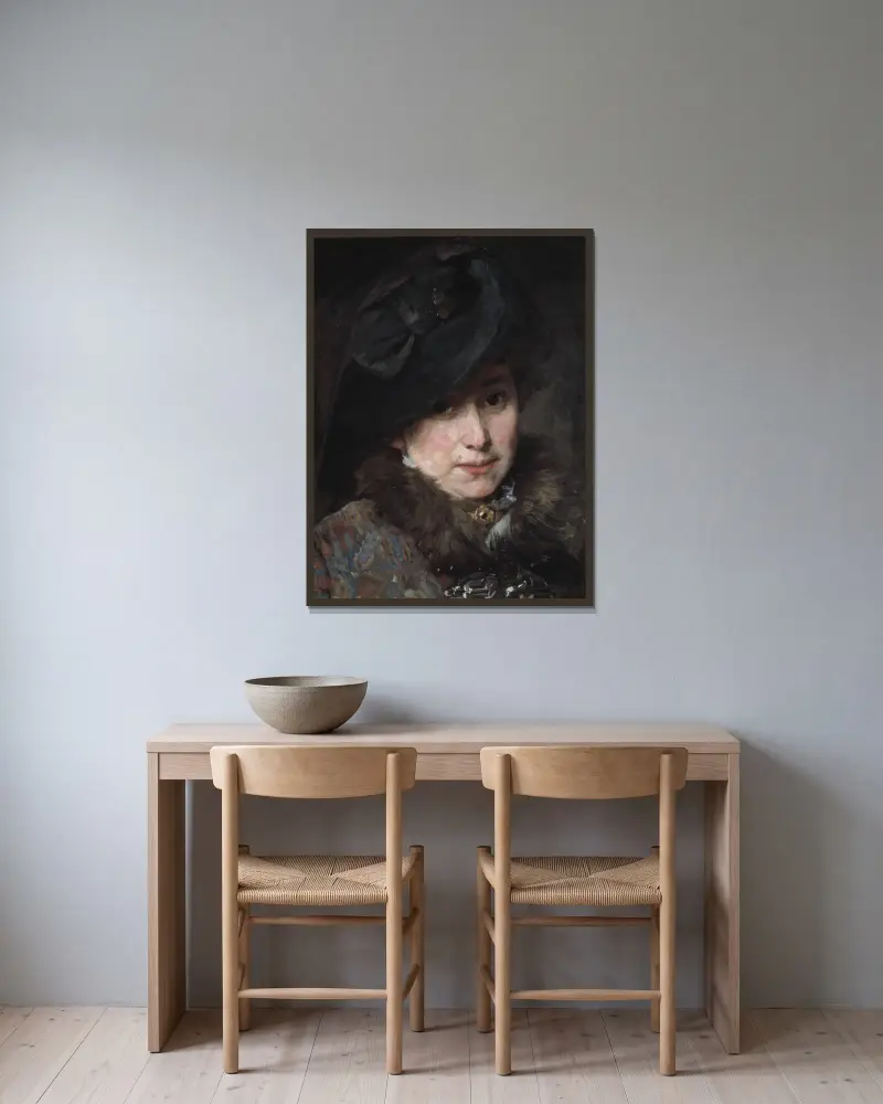Hildegard Thorell, konstnären av Bertha Wegmann inramad på en vägg