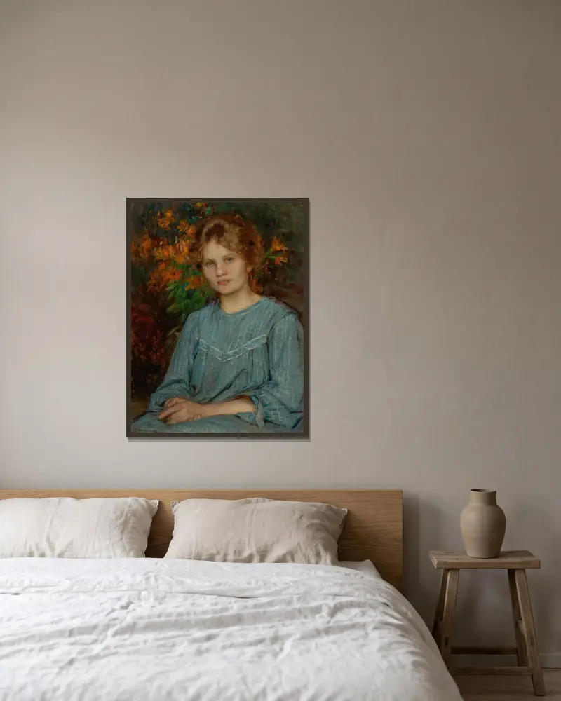 Porträtt av en dam – nr 1 av Bertha Wegmann inramad på en vägg