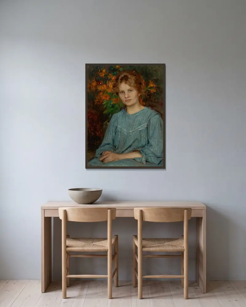 Porträtt av en dam – nr 1 av Bertha Wegmann inramad på en vägg