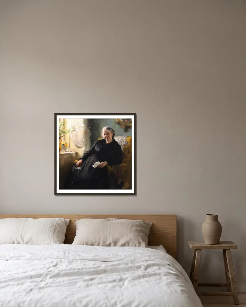 Porträtt av Cecilie Trier, född Melchior av Bertha Wegmann inramad på en vägg