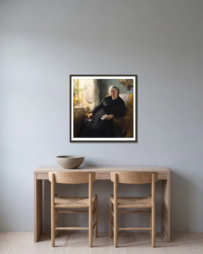 Porträtt av Cecilie Trier, född Melchior av Bertha Wegmann inramad på en vägg