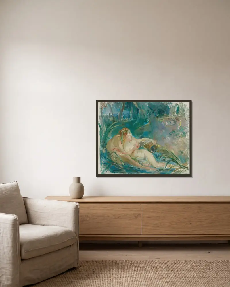 Apollon offenbart der Schäferin Issé seine Göttlichkeit von Berthe Morisot gerahmt an einer Wand