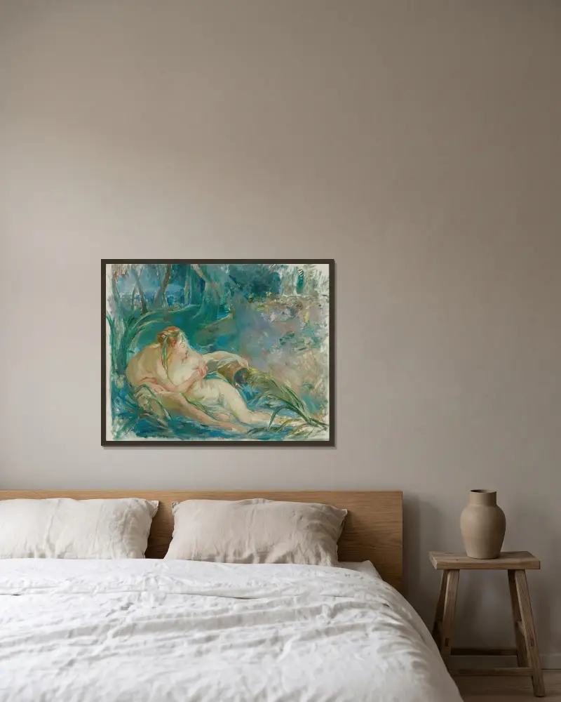 Apollon offenbart der Schäferin Issé seine Göttlichkeit von Berthe Morisot gerahmt an einer Wand