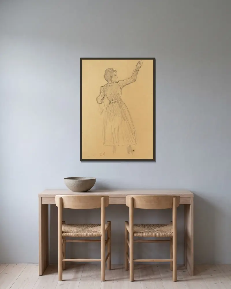 Studie till apelsinskörden av Berthe Morisot inramad på en vägg