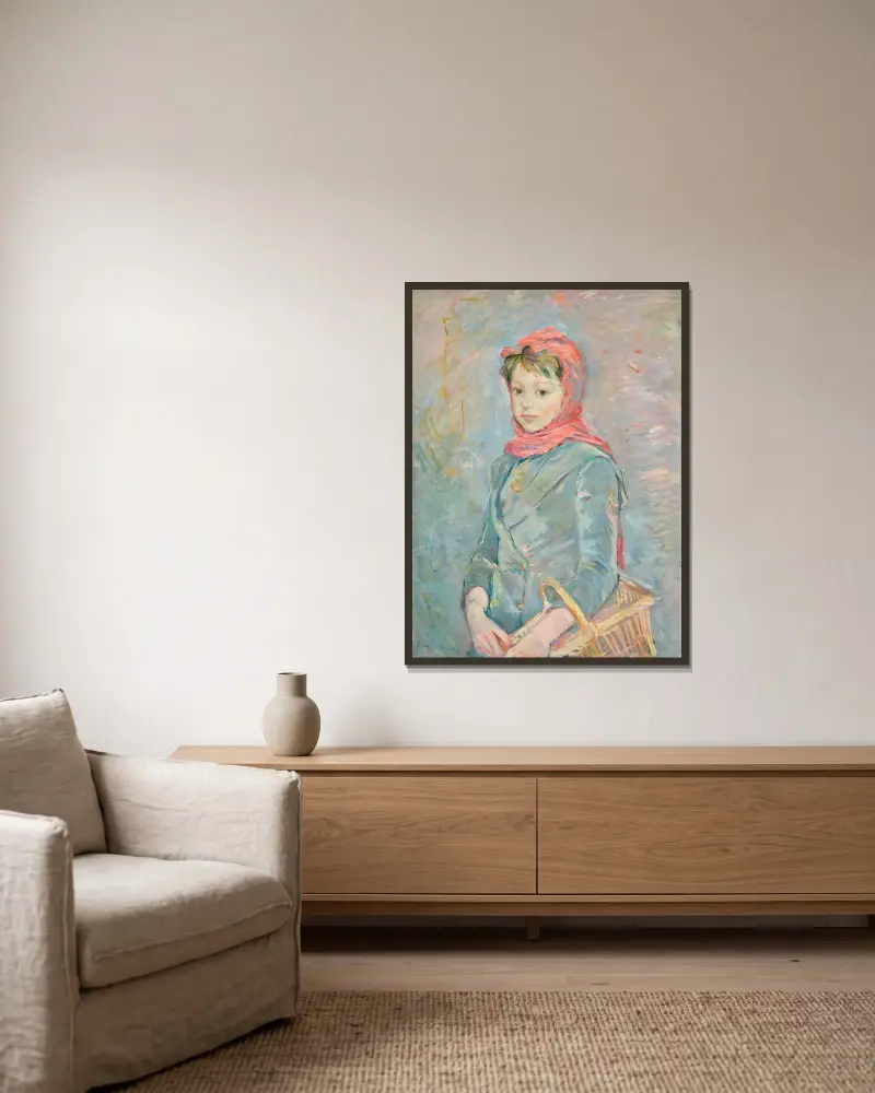 Flicka med korg av Berthe Morisot inramad på en vägg