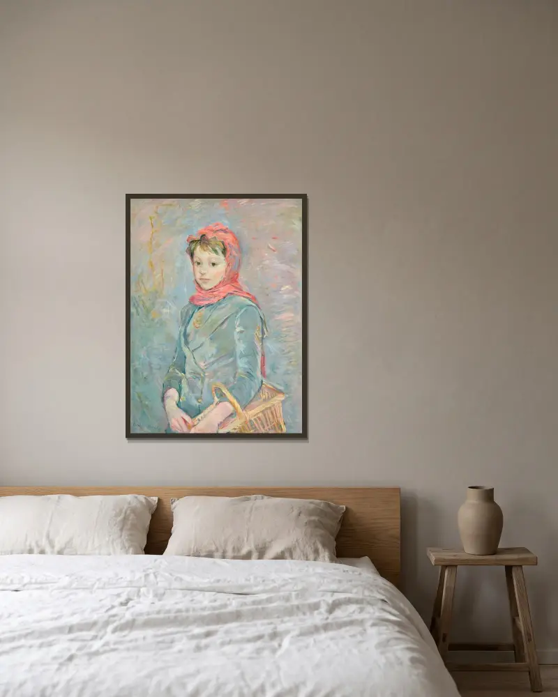 Flicka med korg av Berthe Morisot inramad på en vägg
